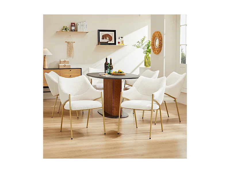 6er-Set Esszimmerstühle - 54,5 x 67 x 83,7 cm - Sofastuhl Liegesessel - Verdicktes Kissen - Beige