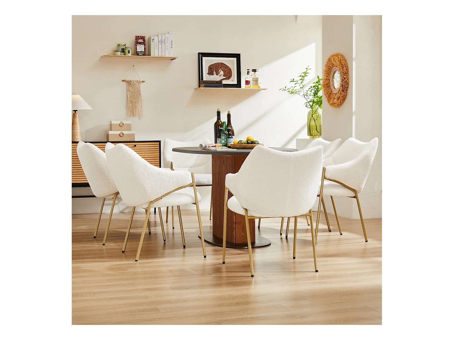 Set di 6 sedie da pranzo - 54,5 x 67 x 83,7 cm - poltrone reclinabili - cuscino spesso - beige