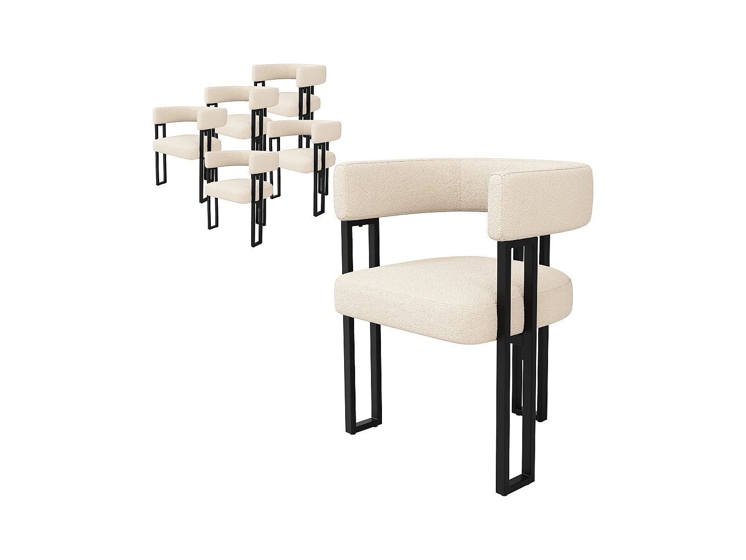 6er-Set Esszimmerstühle - 54 x 51,5 x 72 cm - geschwungene Rückenlehne - Stoff + Metall - beige