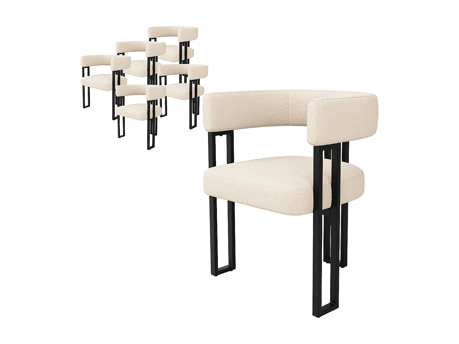 Lot de 6 chaises de salle à manger - 54 x 51.5 x 72 cm - dossier incurvé - Tissu + Métal - beige