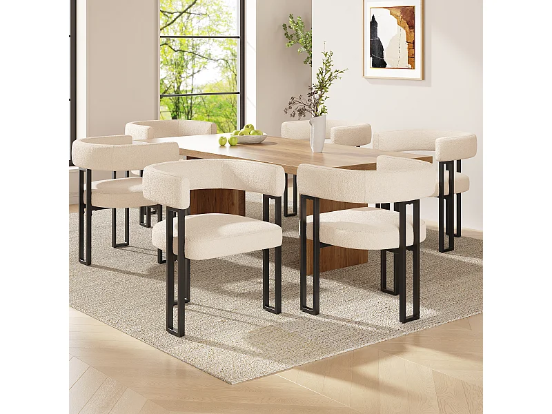 Set di 6 sedie da pranzo - 54 x 51,5 x 72 cm - schienale curvo - Tessuto + Metallo - beige