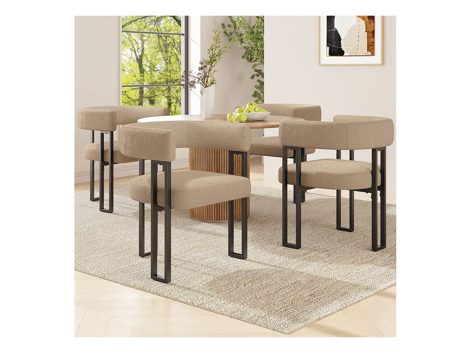 4er-Set Esszimmerstühle - 54 x 51,5 x 72 cm - geschwungene Rückenlehne - Stoff + Metall - braun