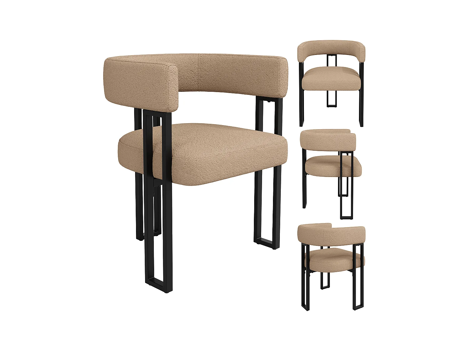 4er-Set Esszimmerstühle - 54 x 51,5 x 72 cm - geschwungene Rückenlehne - Stoff + Metall - braun