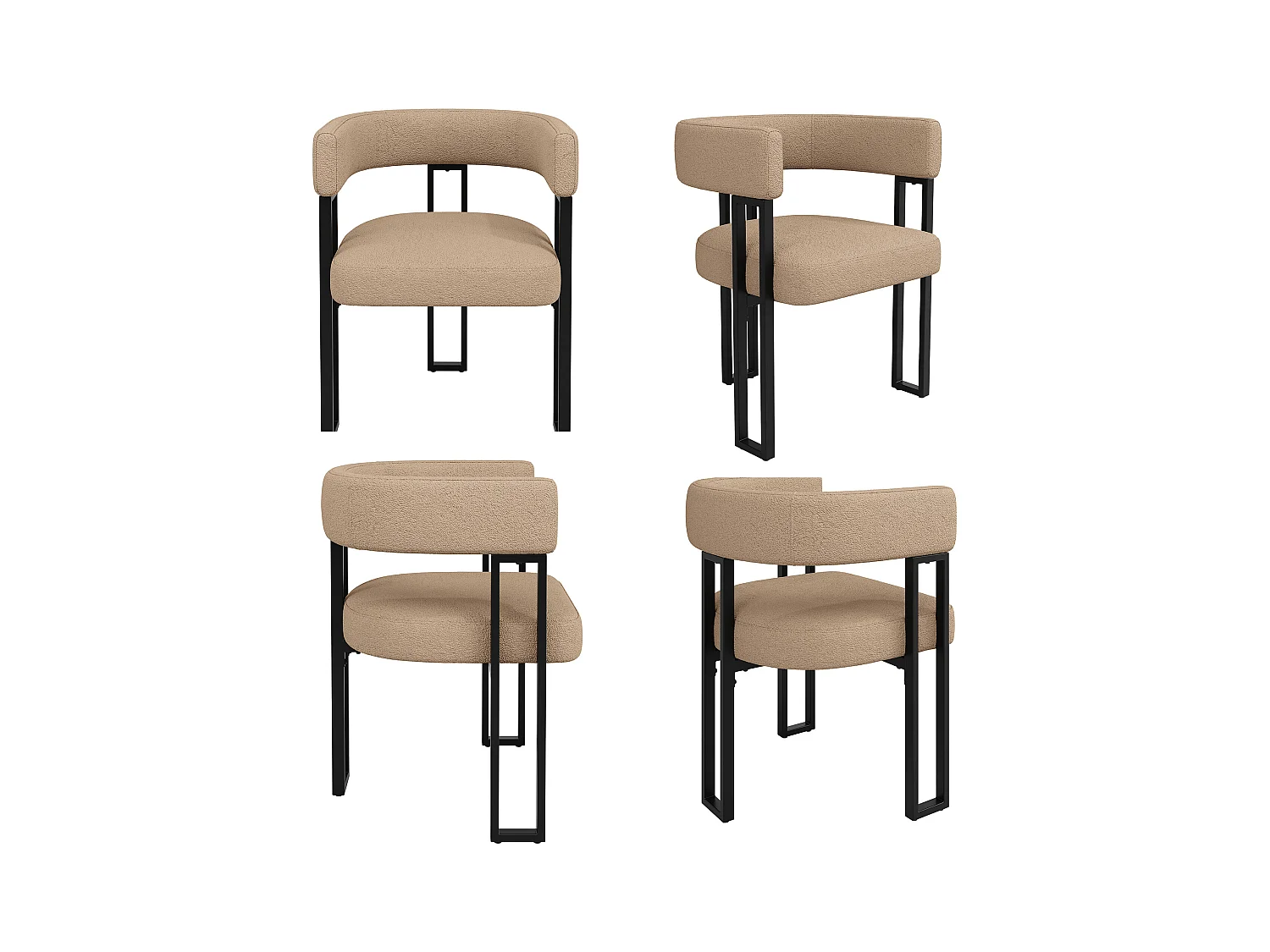 4er-Set Esszimmerstühle - 54 x 51,5 x 72 cm - geschwungene Rückenlehne - Stoff + Metall - braun