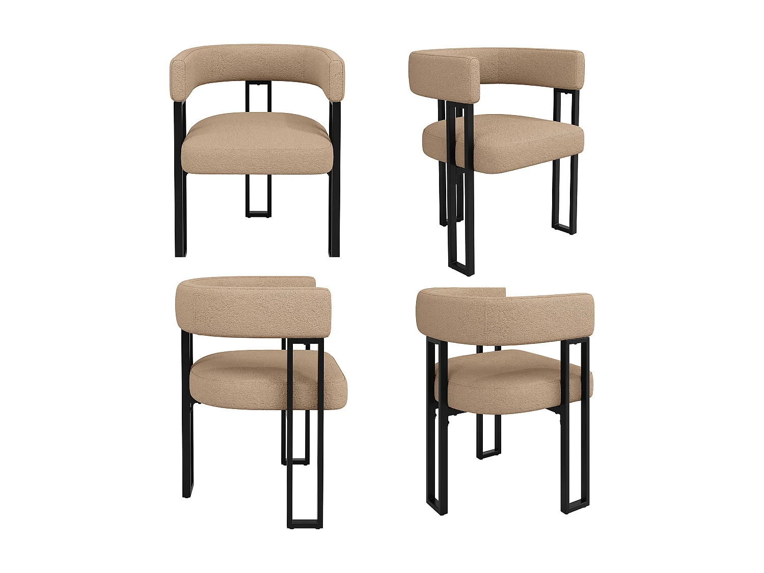 Lot de 4 chaises de salle à manger - 54 x 51.5 x 72 cm - dossier incurvé - Tissu + Métal - marron