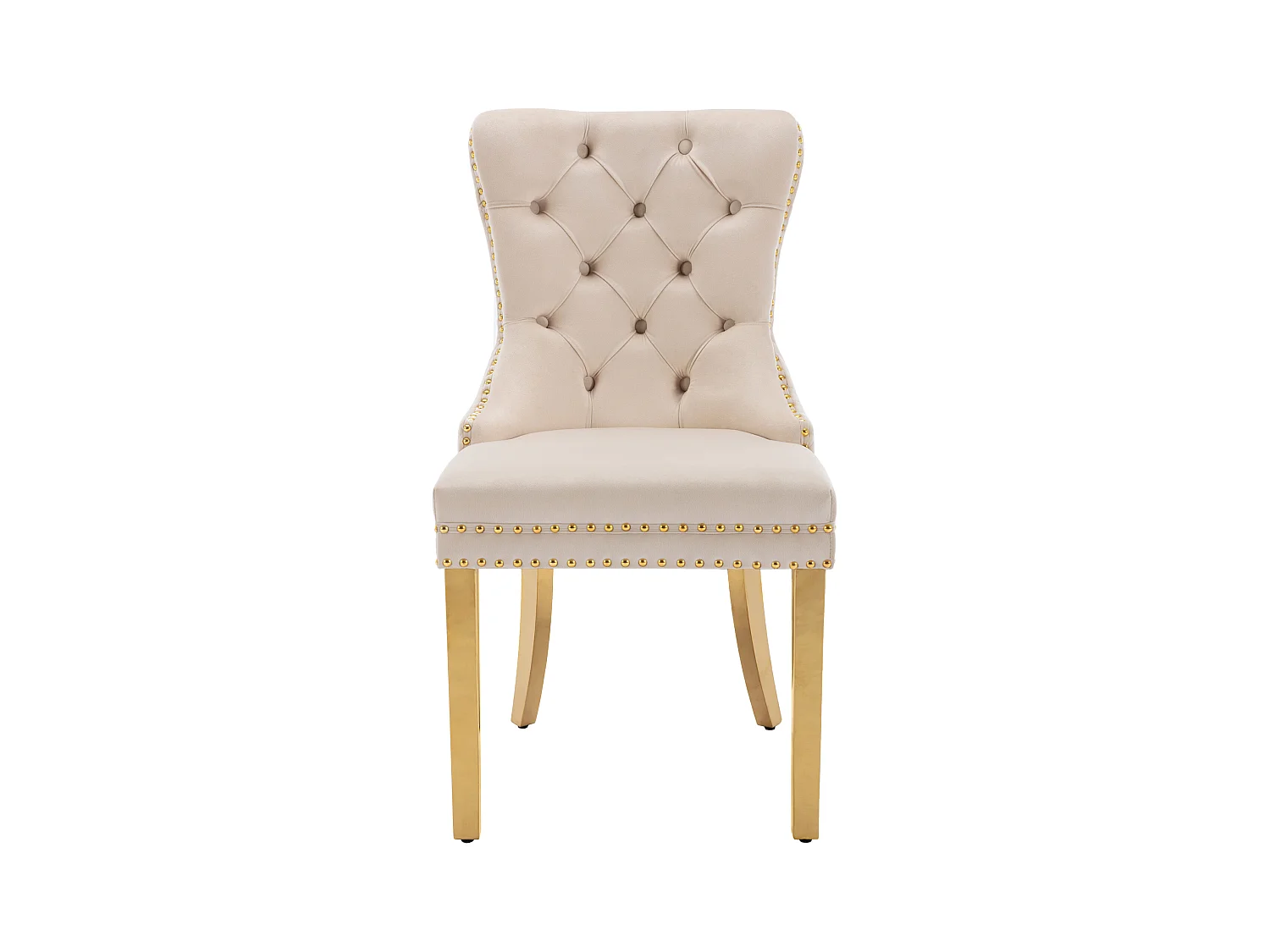 Conjunto de 4 cadeiras estofadas - 51 x 65,5 x 95 cm - pernas de aço inoxidável banhado a ouro - em veludo - bege