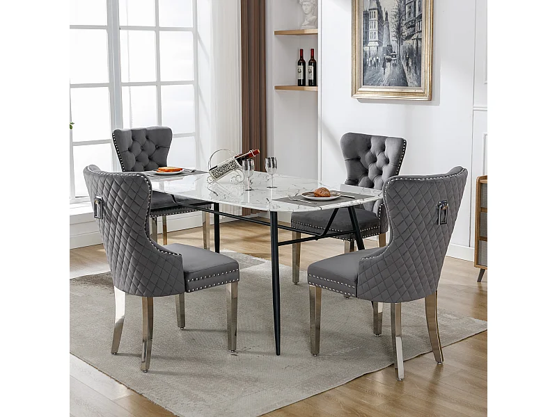 4er Set Esszimmerstühle - 53 x 62,5 x 94,5 cm - Polsterstuhl - Metallbeine - Samt - Grau