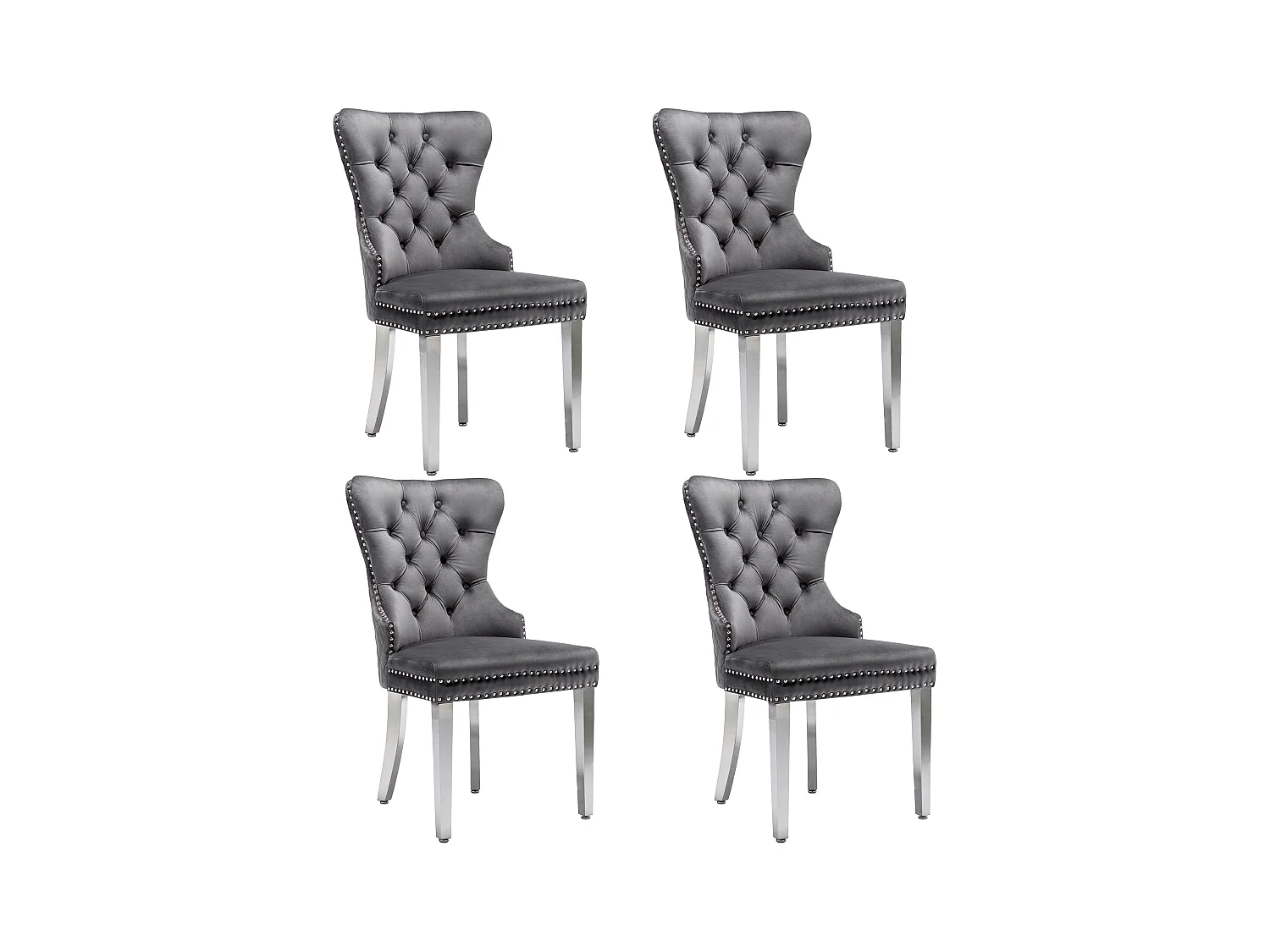 4er Set Esszimmerstühle - 53 x 62,5 x 94,5 cm - Polsterstuhl - Metallbeine - Samt - Grau