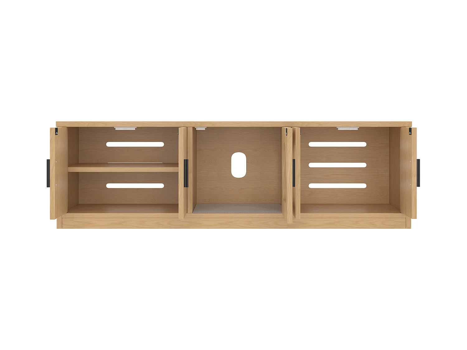 Versteckte Katzentoilette – 140 x 40 x 45,5 cm – Integrierter Kratzbaum und Belüftung – Spanplatte – Natur