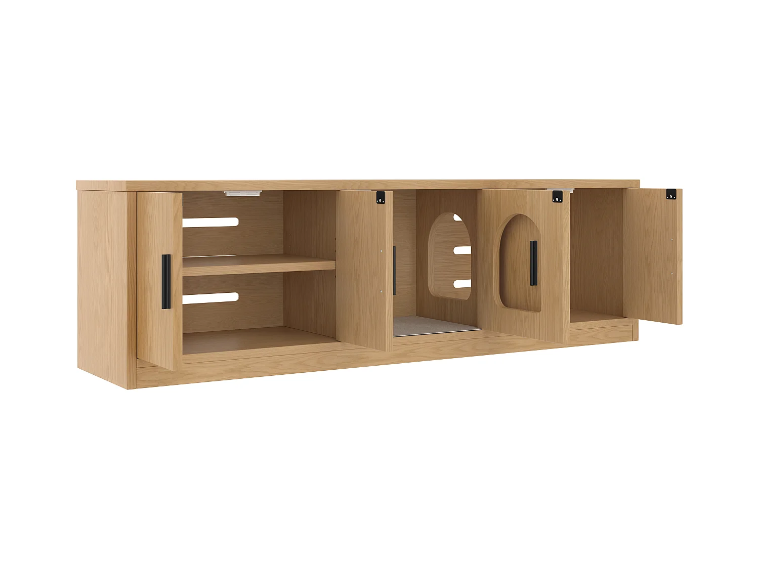 Versteckte Katzentoilette – 140 x 40 x 45,5 cm – Integrierter Kratzbaum und Belüftung – Spanplatte – Natur