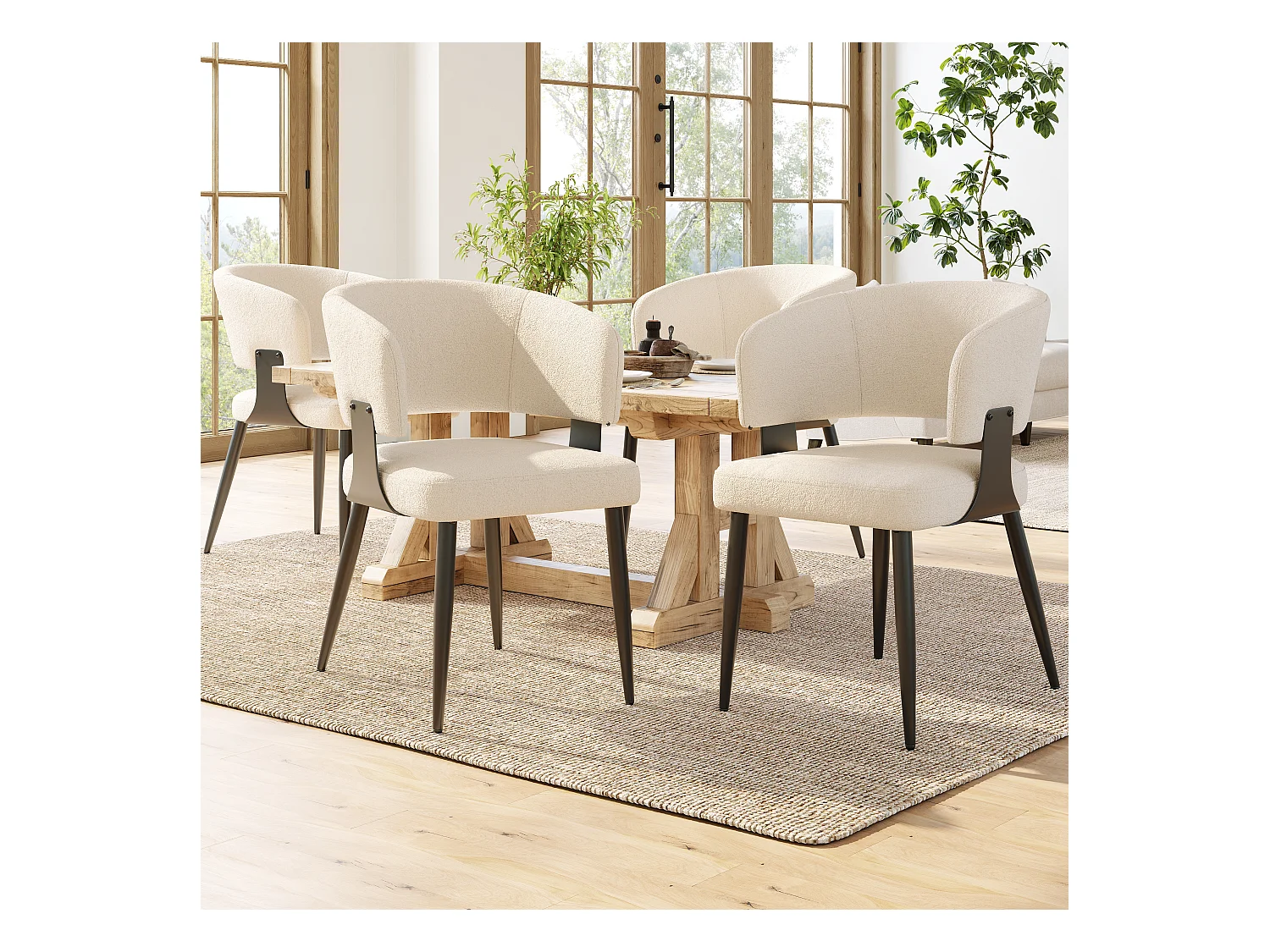 Lot de 4 chaises de salle à manger - 54 x 59 x 81.5 cm - chaise maquillage - Tissu + Métal - beige