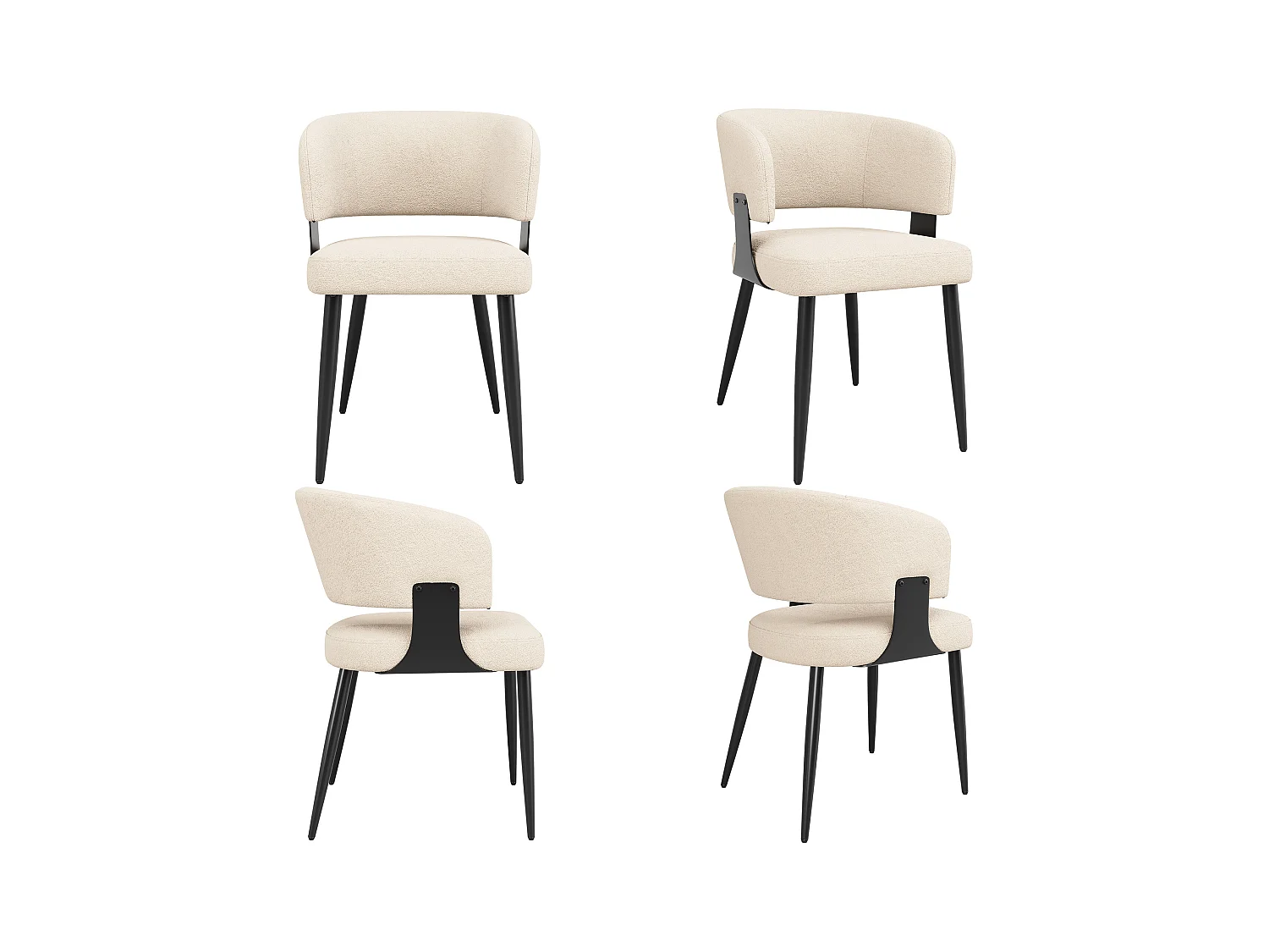 Lot de 4 chaises de salle à manger - 54 x 59 x 81.5 cm - chaise maquillage - Tissu + Métal - beige