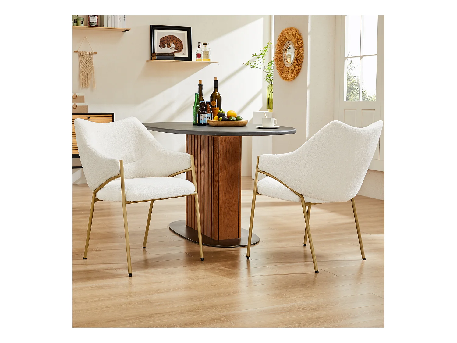 Set di 2 sedie da pranzo - 54,5 x 67 x 83,7 cm - poltrone reclinabili - cuscino spesso - beige