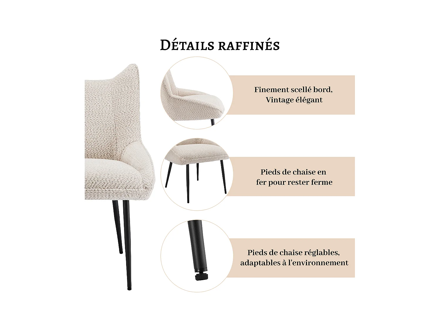 6er Set Sofasessel - 50 x 64,5 x 85,5 cm - Dickes Sitzkissen - Samt - Beige