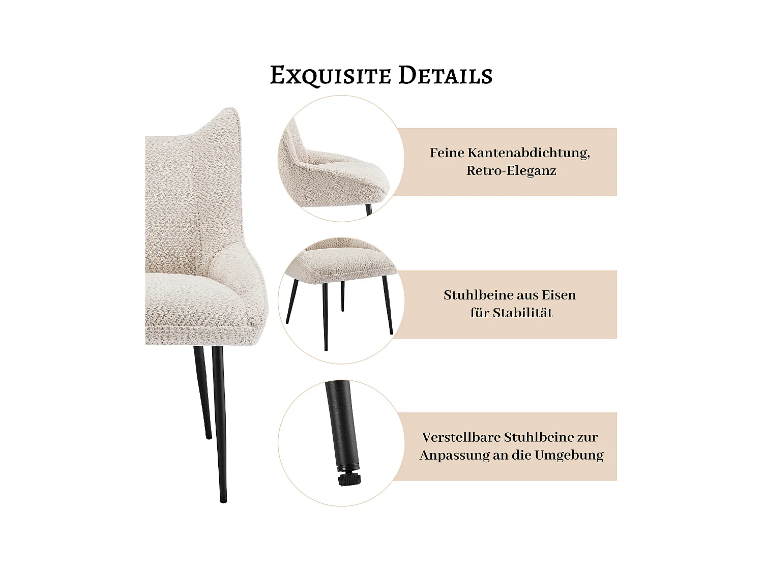 6er Set Sofasessel - 50 x 64,5 x 85,5 cm - Dickes Sitzkissen - Samt - Beige