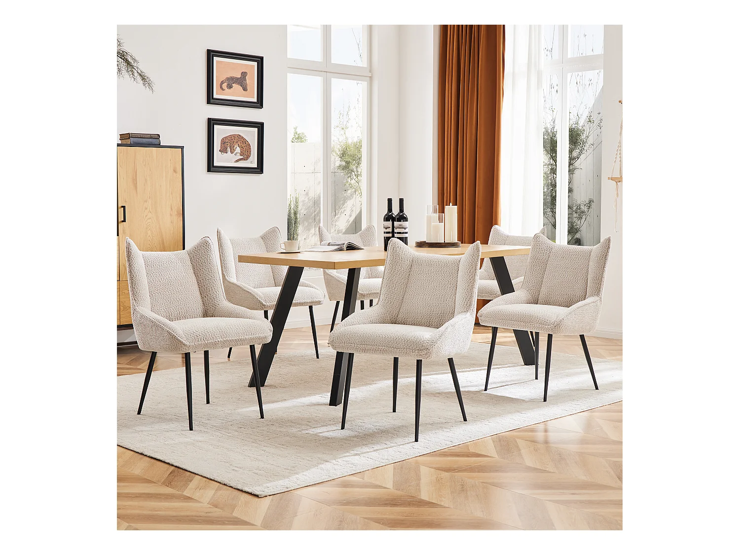 Lot de 6 chaises de canapé - 50 x 64.5 x 85.5 cm - coussin d'assise épais - velours - beige