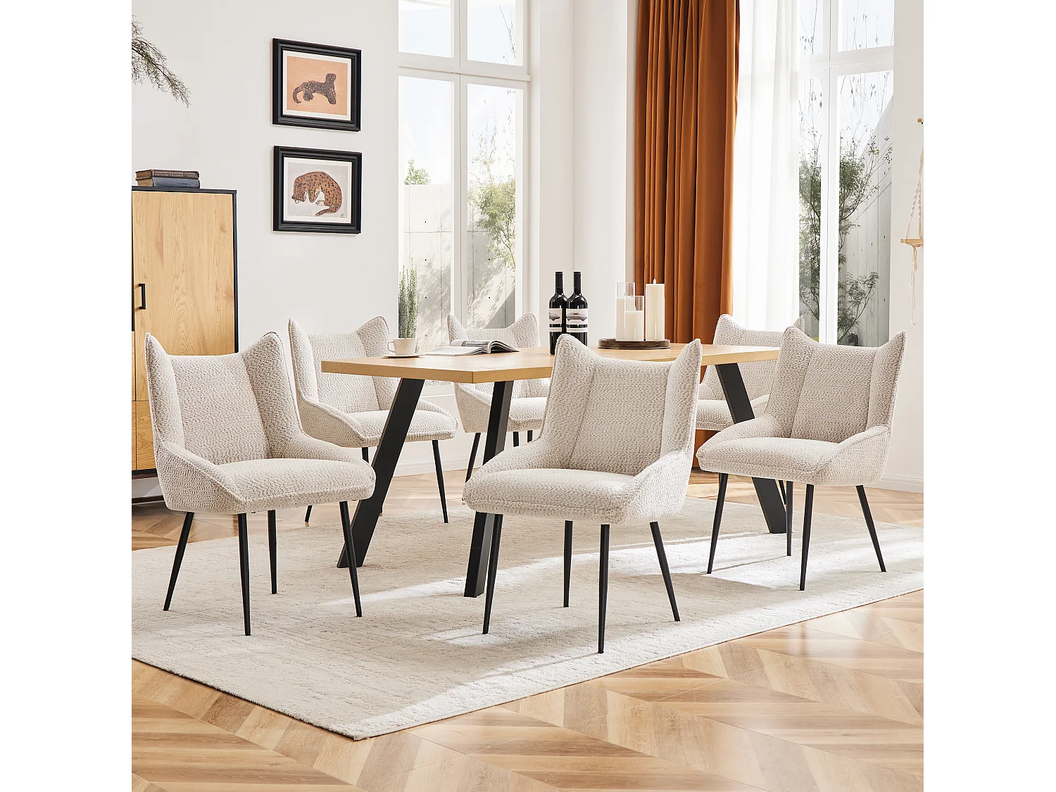 Lot de 6 chaises de canapé - 50 x 64.5 x 85.5 cm - coussin d'assise épais - velours - beige