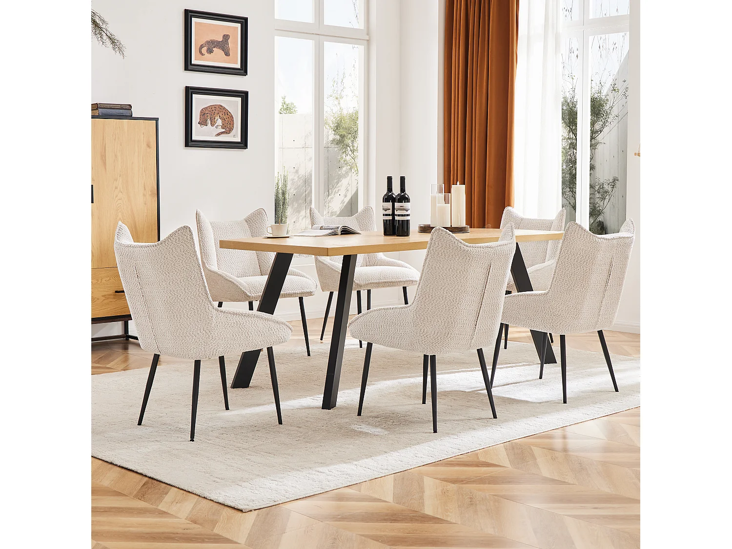 Lot de 6 chaises de canapé - 50 x 64.5 x 85.5 cm - coussin d'assise épais - velours - beige