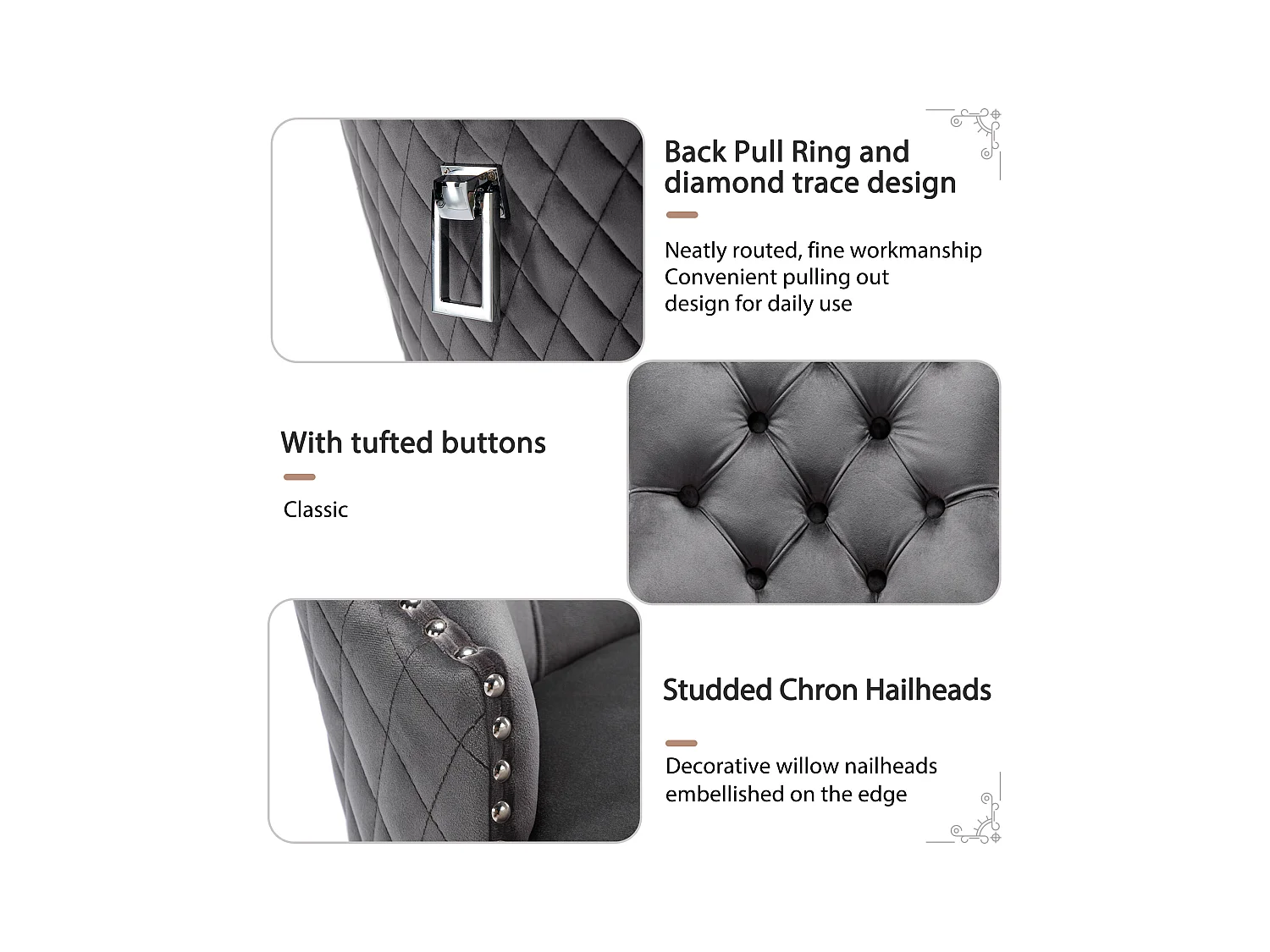 2er Set Esszimmerstühle - 53 x 62,5 x 94,5 cm - Polsterstuhl - Metallbeine - Samt - Grau