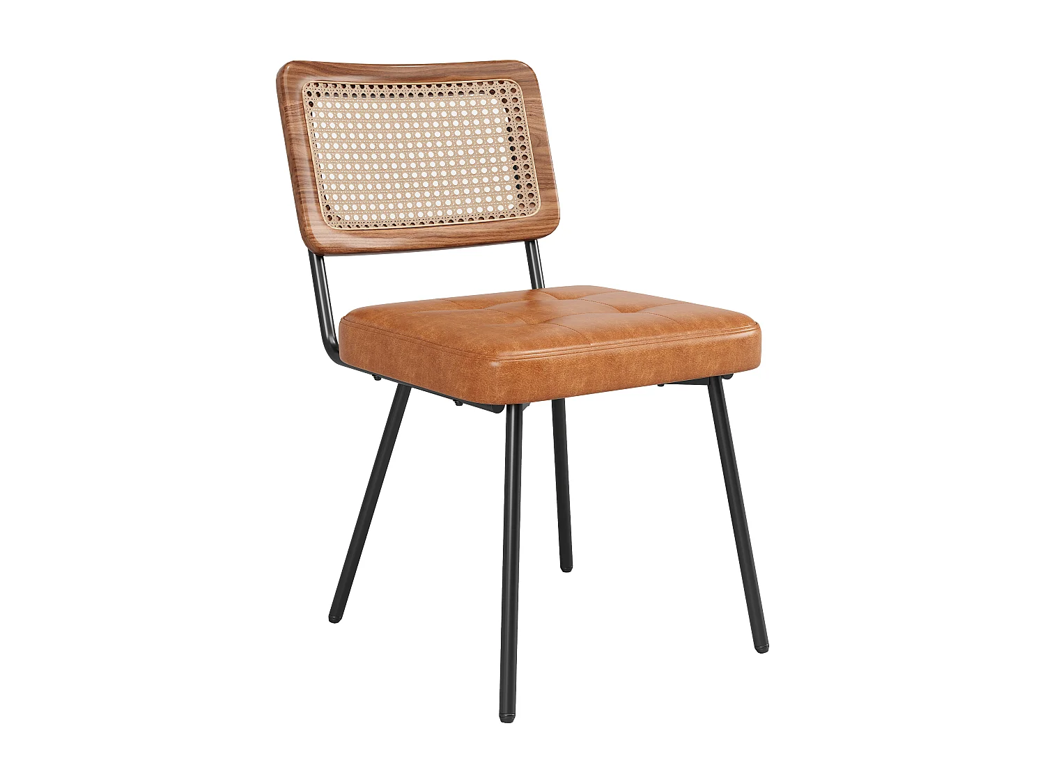 Lot de 6 chaises en similicuir - chaise longue en rotin - chaise rétro - Métal + PU - marron