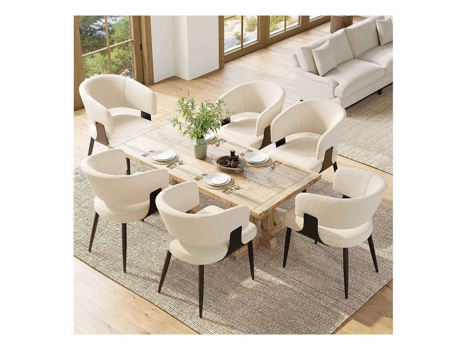 Lot de 6 chaises de salle à manger - 54 x 59 x 81.5 cm - chaise maquillage - Tissu + Métal - beige