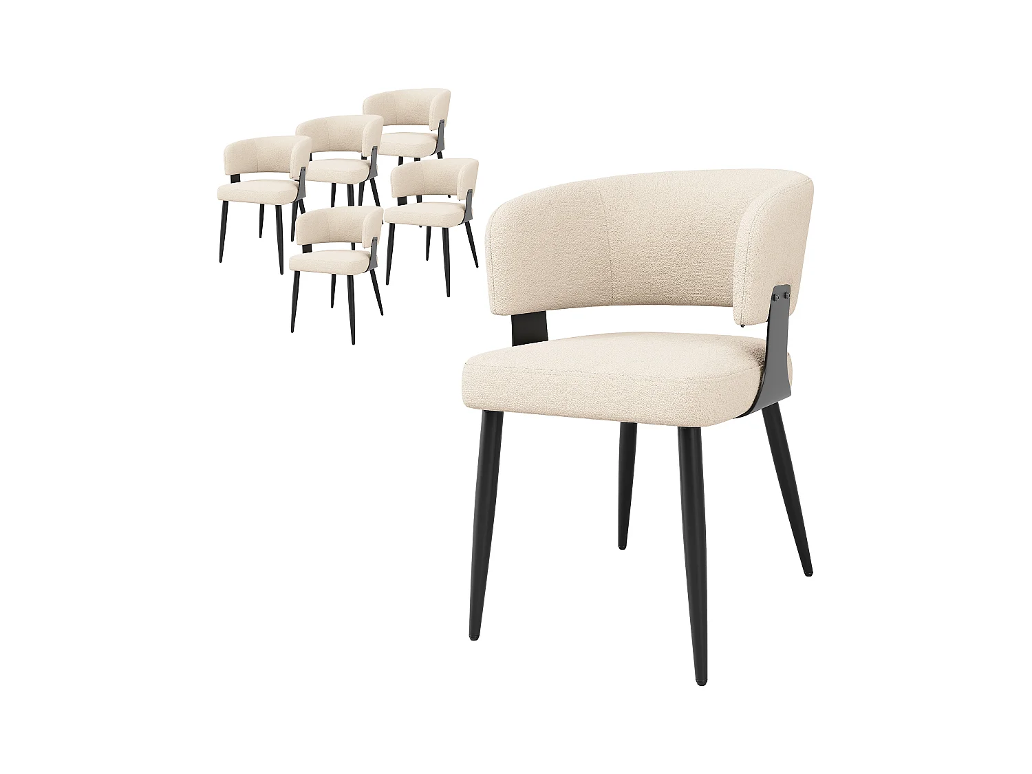 Lot de 6 chaises de salle à manger - 54 x 59 x 81.5 cm - chaise maquillage - Tissu + Métal - beige