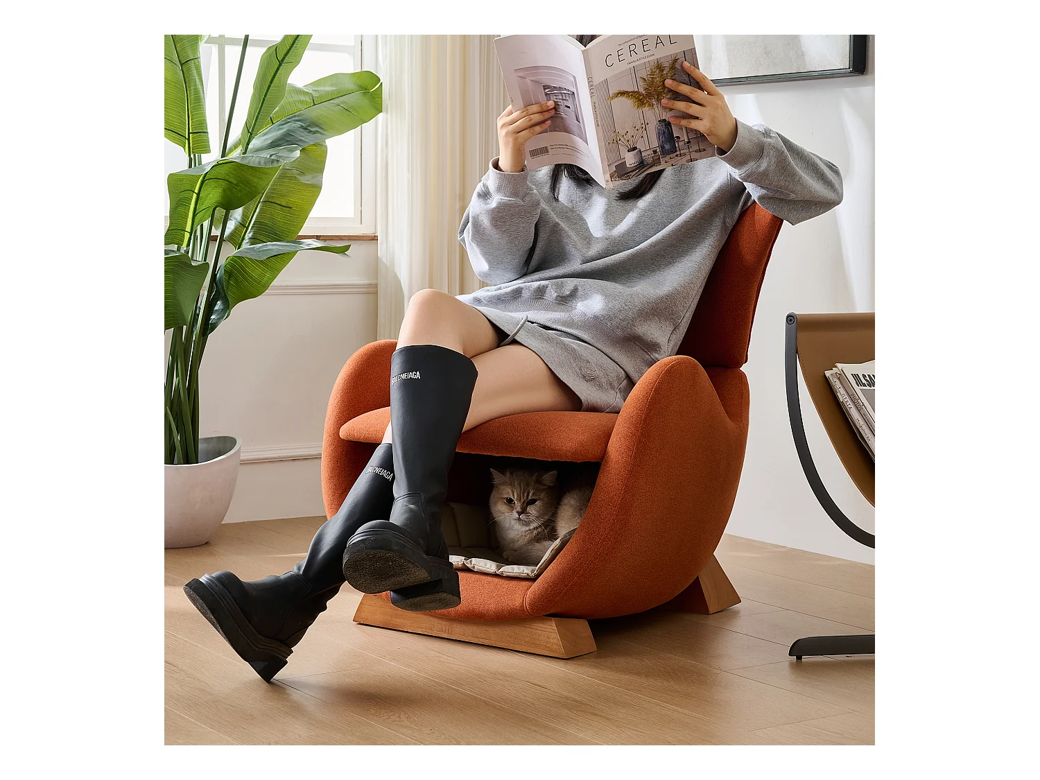 Canapé simple – 66 x 55 x 76 cm - fauteuil lounge adapté aux animaux de compagnie - bois - rouge