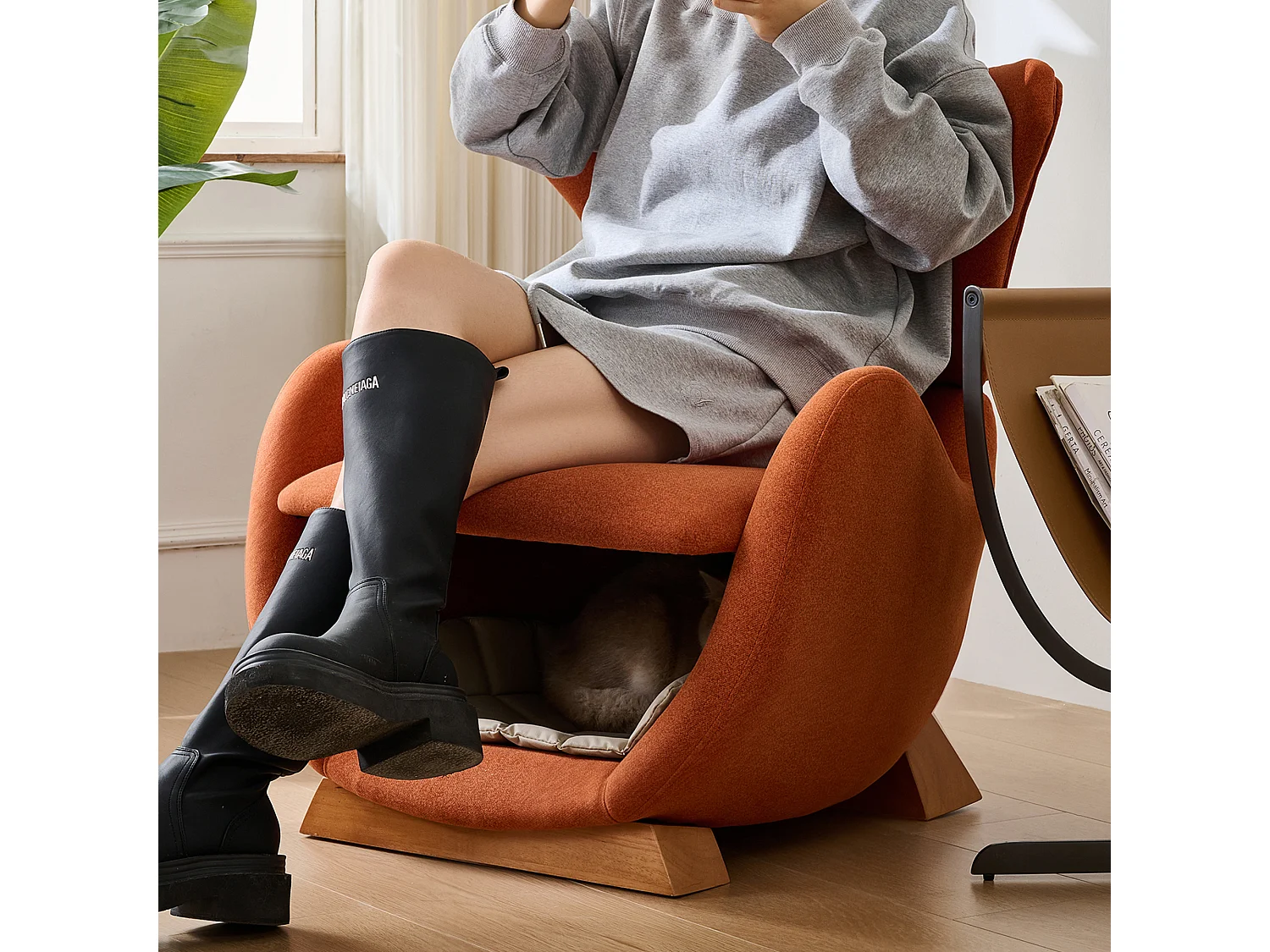 Canapé simple – 66 x 55 x 76 cm - fauteuil lounge adapté aux animaux de compagnie - bois - rouge