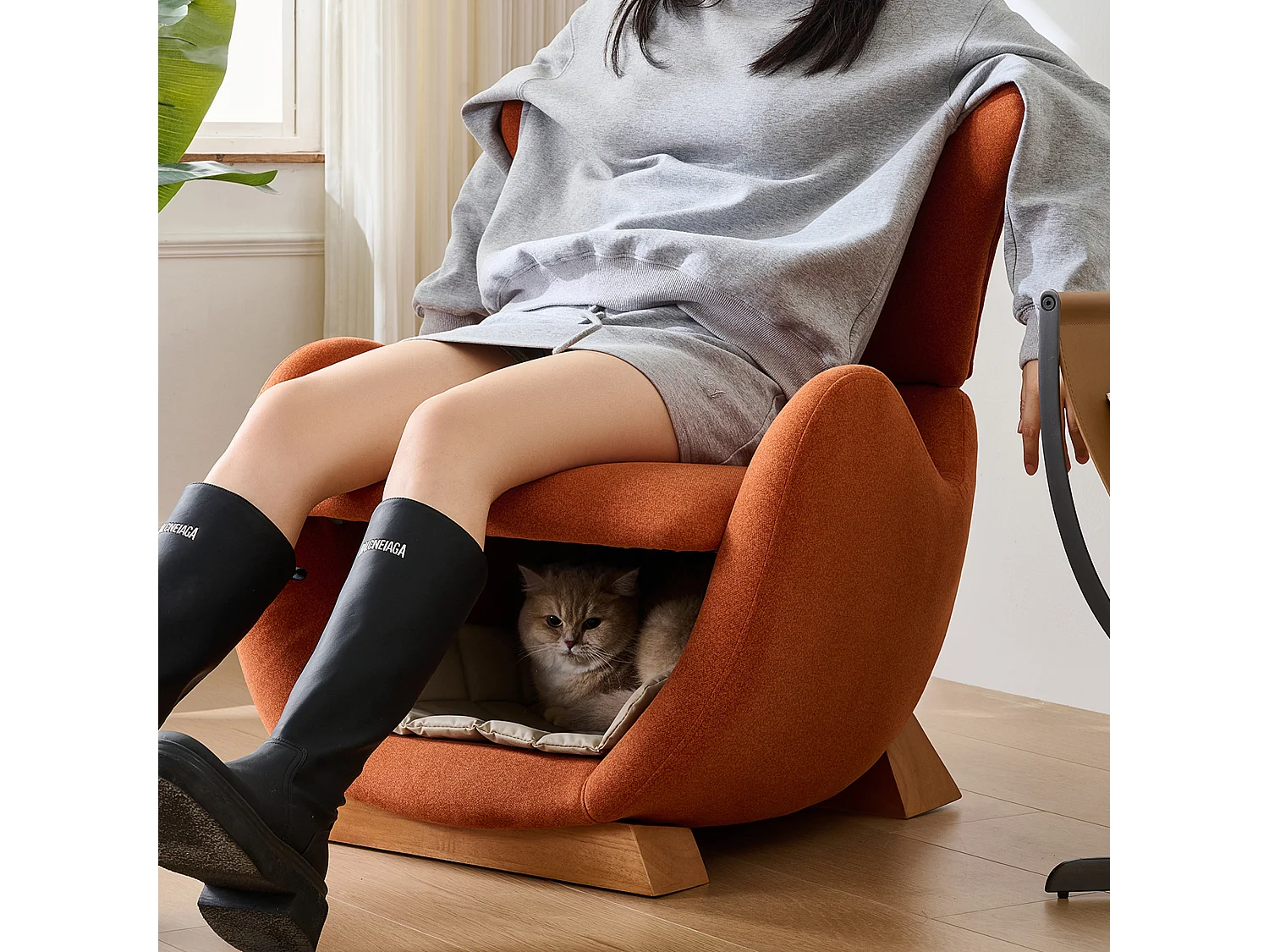 Canapé simple – 66 x 55 x 76 cm - fauteuil lounge adapté aux animaux de compagnie - bois - rouge