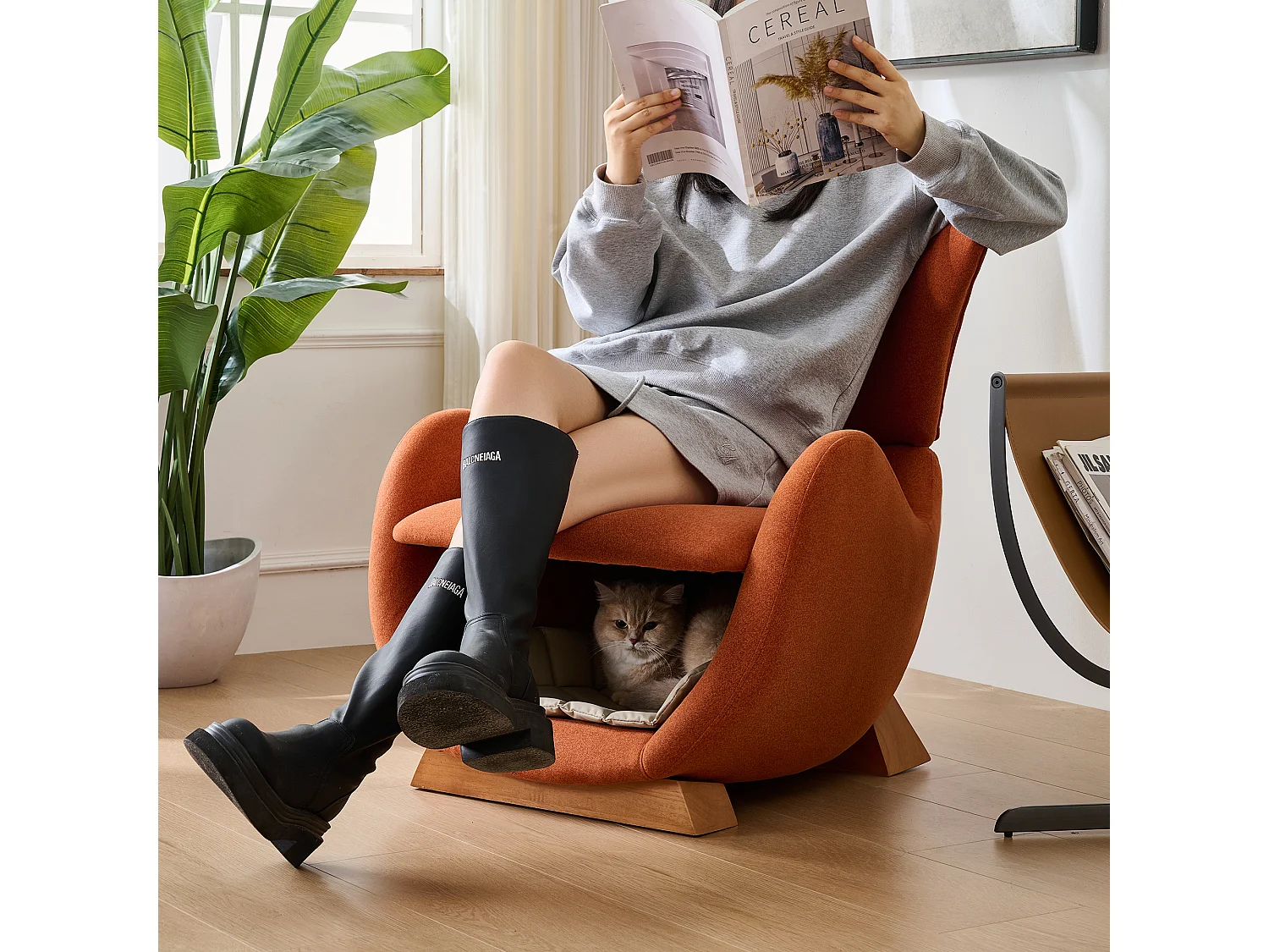 Canapé simple – 66 x 55 x 76 cm - fauteuil lounge adapté aux animaux de compagnie - bois - rouge