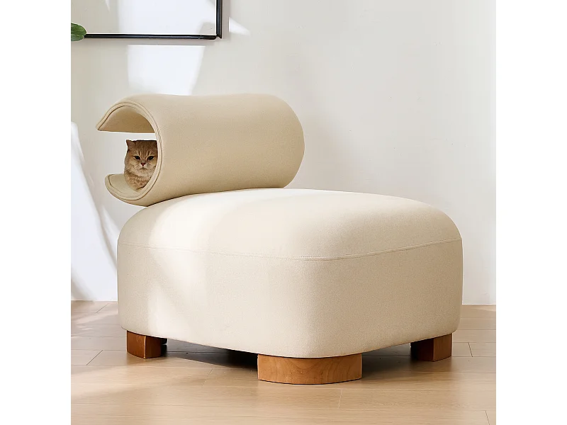 Sofa z legowiskiem dla kota - 79 x 69 x 64 cm - futon dla zwierząt - Drewno - Beżowy