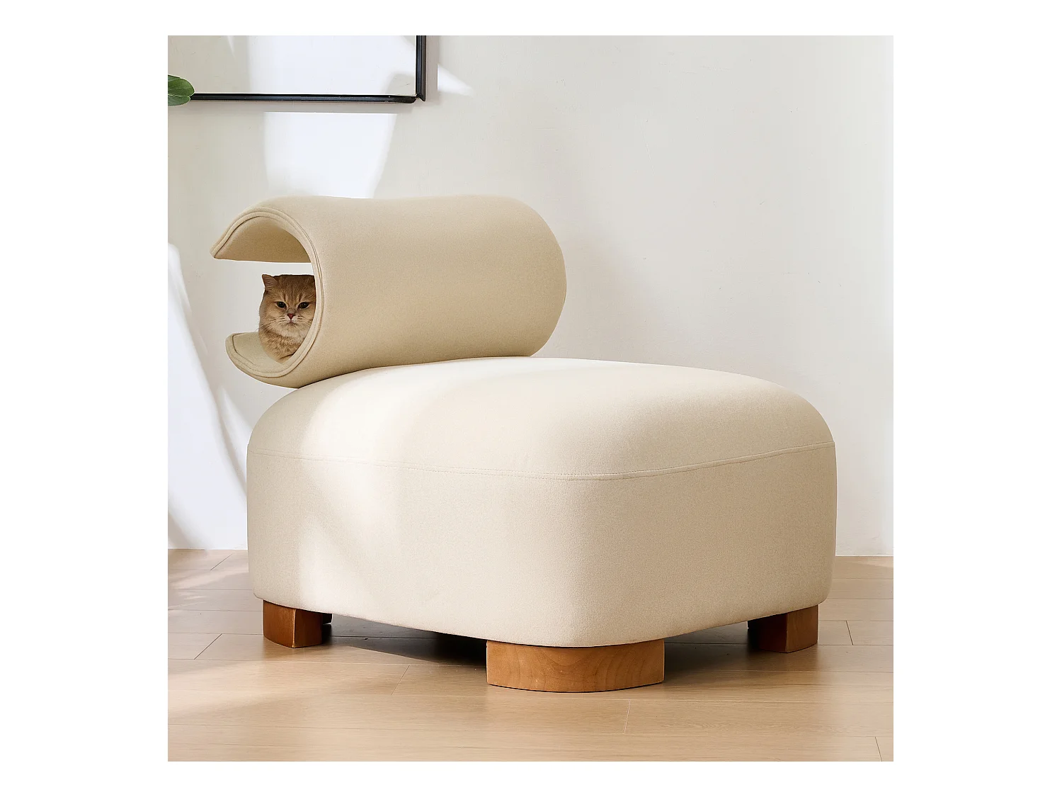 Sofa mit Katzenhöhle – 79 x 69 x 64 cm – haustierfreundlicher Futon – Holz – Beige