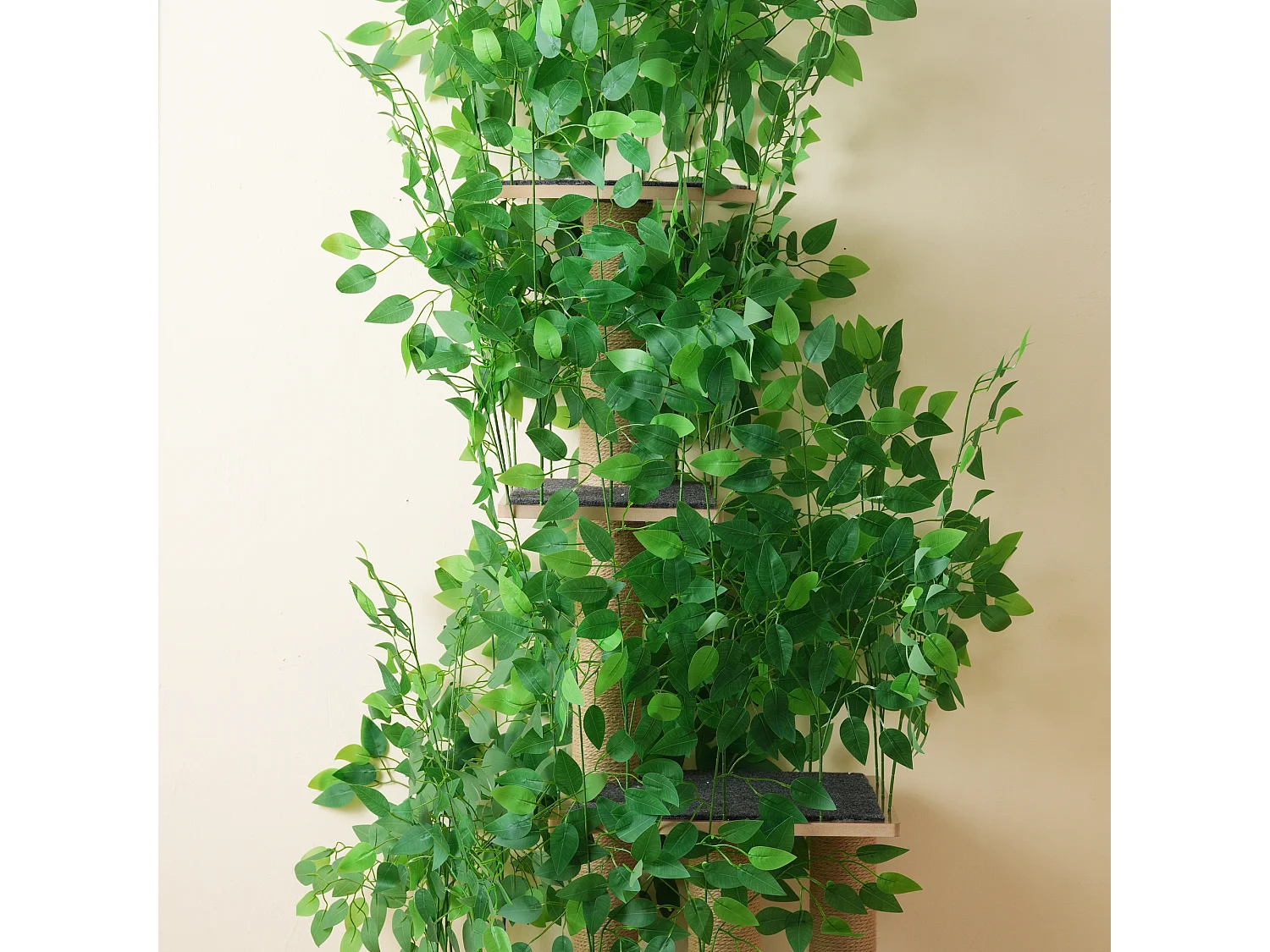 Kratzbaum – 60 x 45 x 190 cm – mit 4 Plattformen + Katzenhöhlen – abnehmbaren Blättern – MDF – Grün