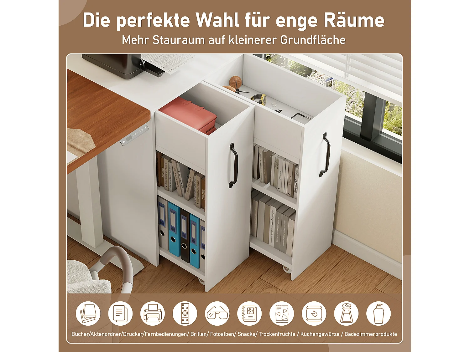 Caisson de bureau à roulettes - 52 x 50 x 75 cm - avec tiroirs - interchangeable gauche-droite - agglomméré - blanc