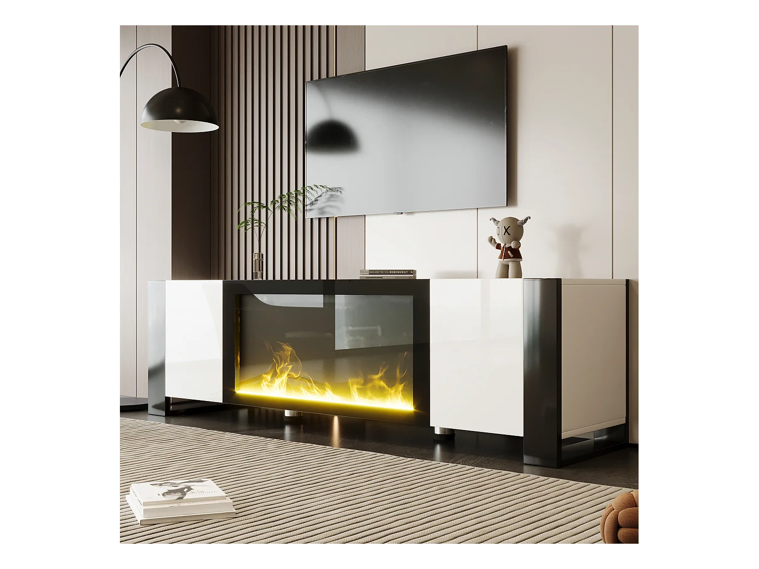 Móvel de TV brilhante - 165 x 32 x 45 cm - com efeito de chama - sem função de aquecimento - aglomerado - branco