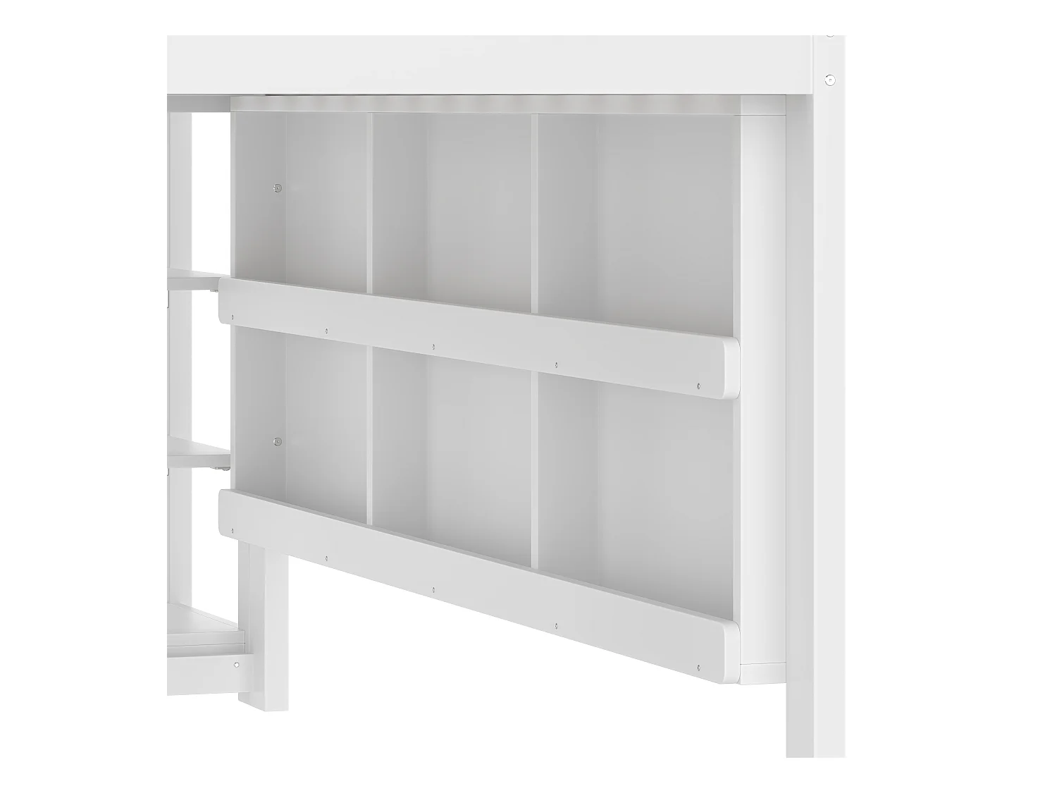 Lit mezzanine enfant - 90 x 200 cm - avec Leds + étagères + clôture - forme maison - pin - blanc