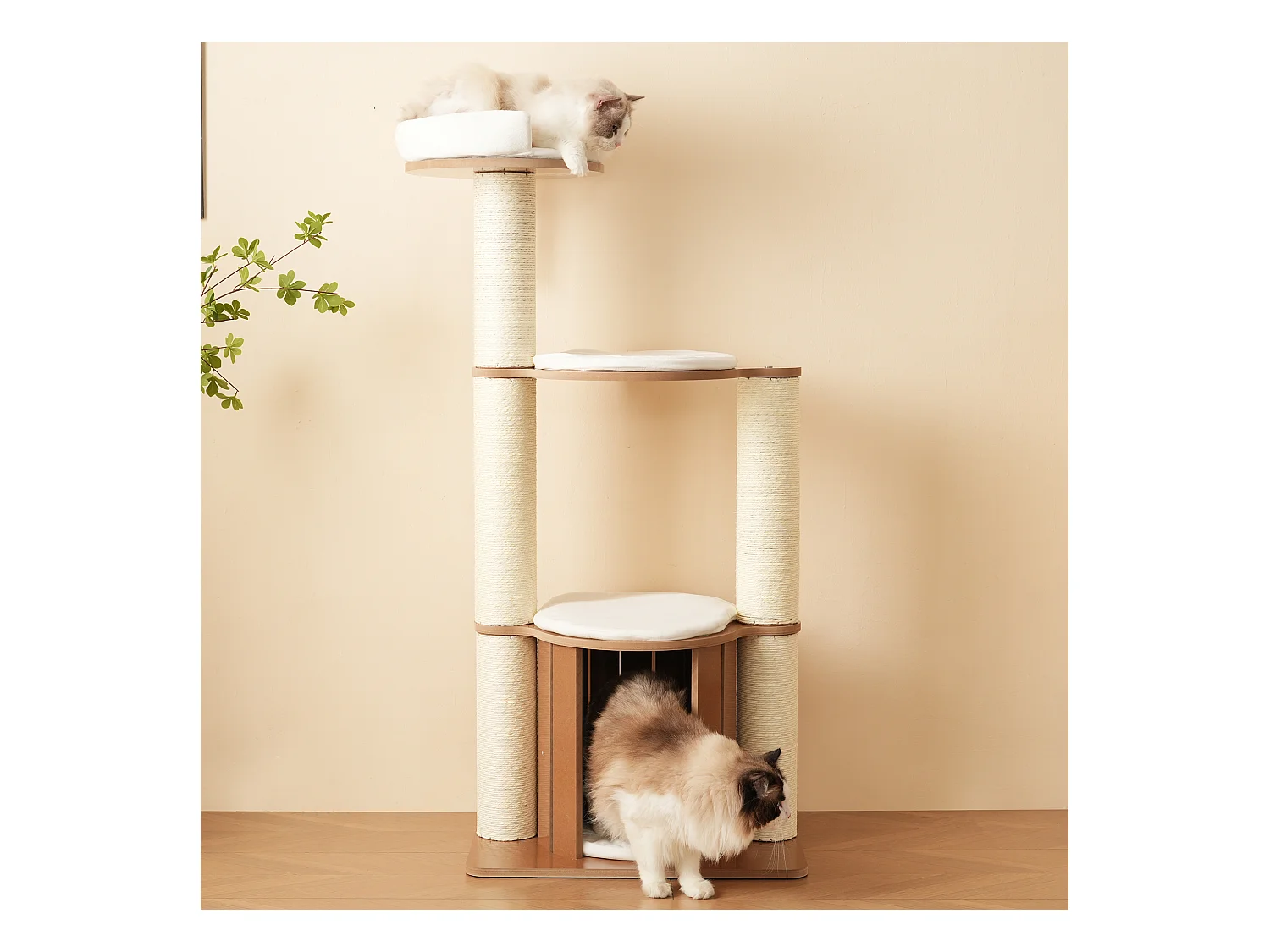 Arbre à chat - 60 x 48 x 135 cm - avec 3 plateformes + 1 maison + tapis amovibles - MDF - blanc