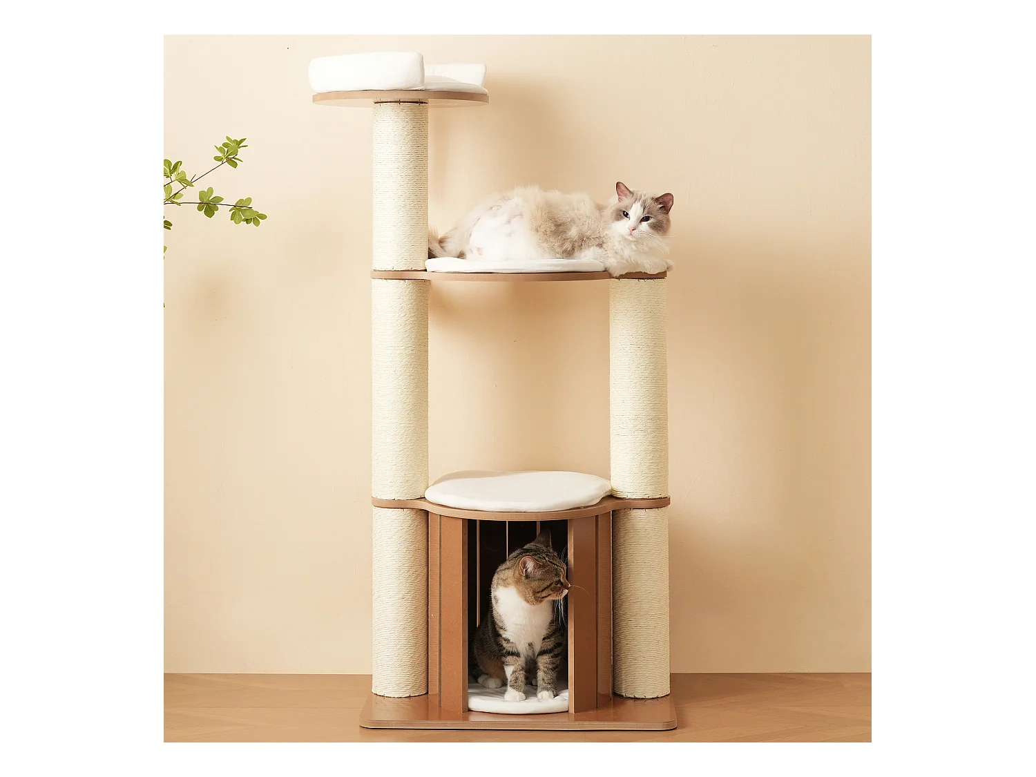 Arbre à chat - 60 x 48 x 135 cm - avec 3 plateformes + 1 maison + tapis amovibles - MDF - blanc