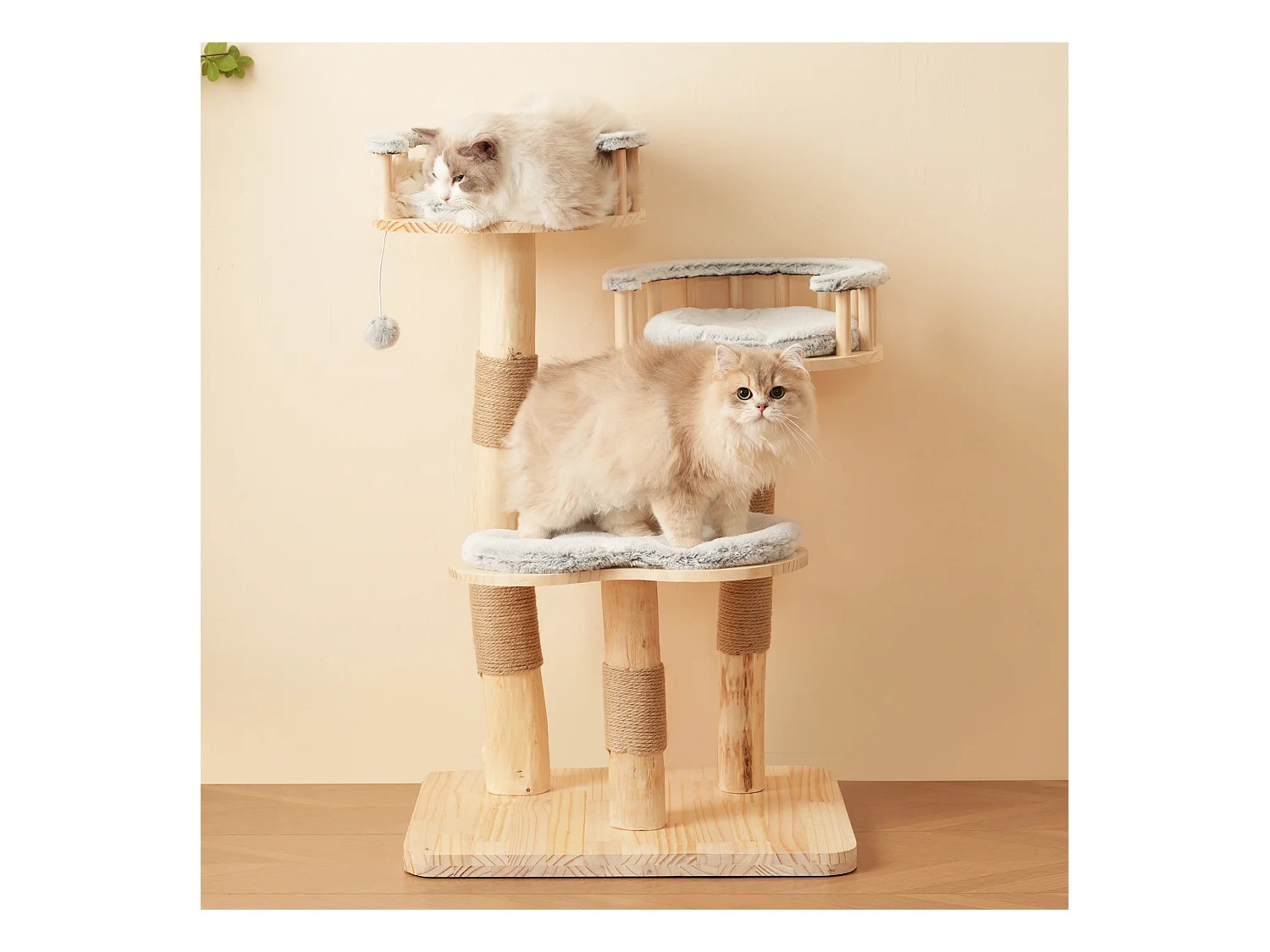 Arbre à chat - 60 x 48 x 98 cm - avec tremplin à 3 niveaux + coussins amovibles + balles de jeu - bois - gris