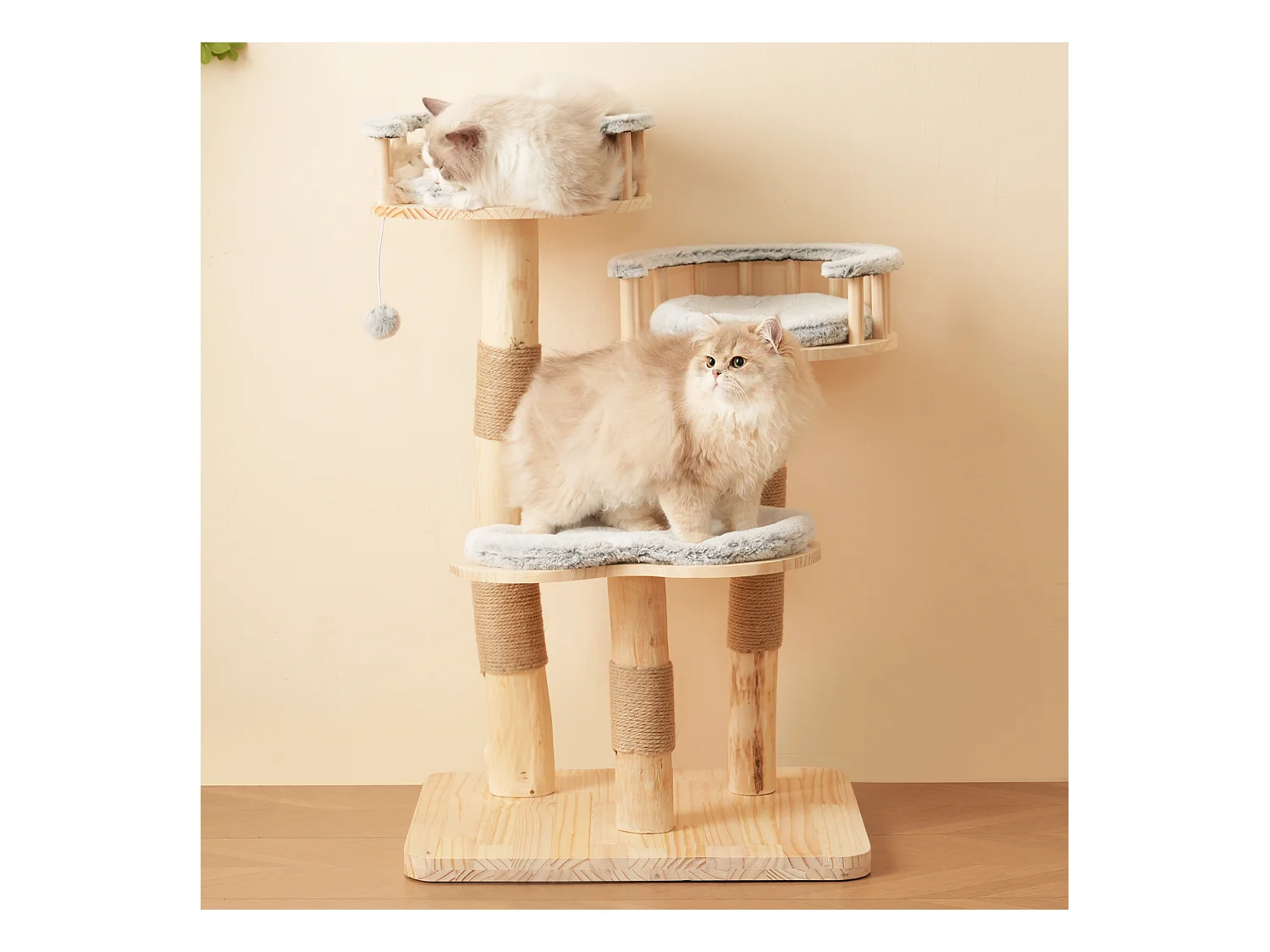 Arbre à chat - 60 x 48 x 98 cm - avec tremplin à 3 niveaux + coussins amovibles + balles de jeu - bois - gris