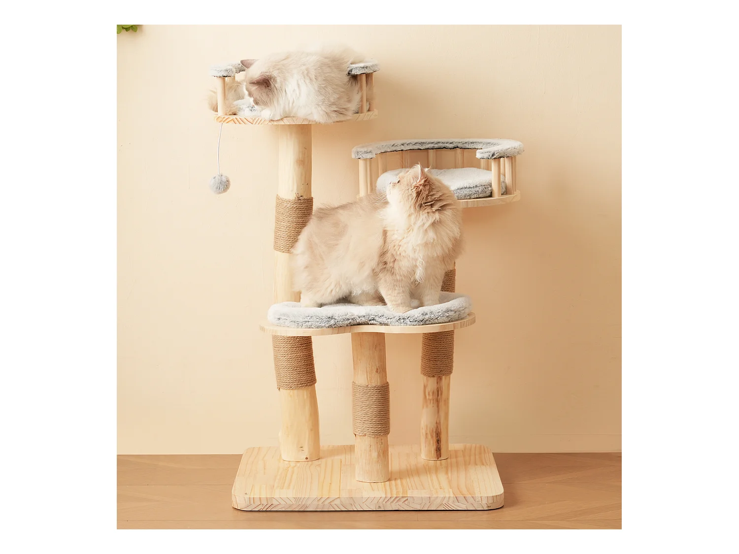 Arbre à chat - 60 x 48 x 98 cm - avec tremplin à 3 niveaux + coussins amovibles + balles de jeu - bois - gris