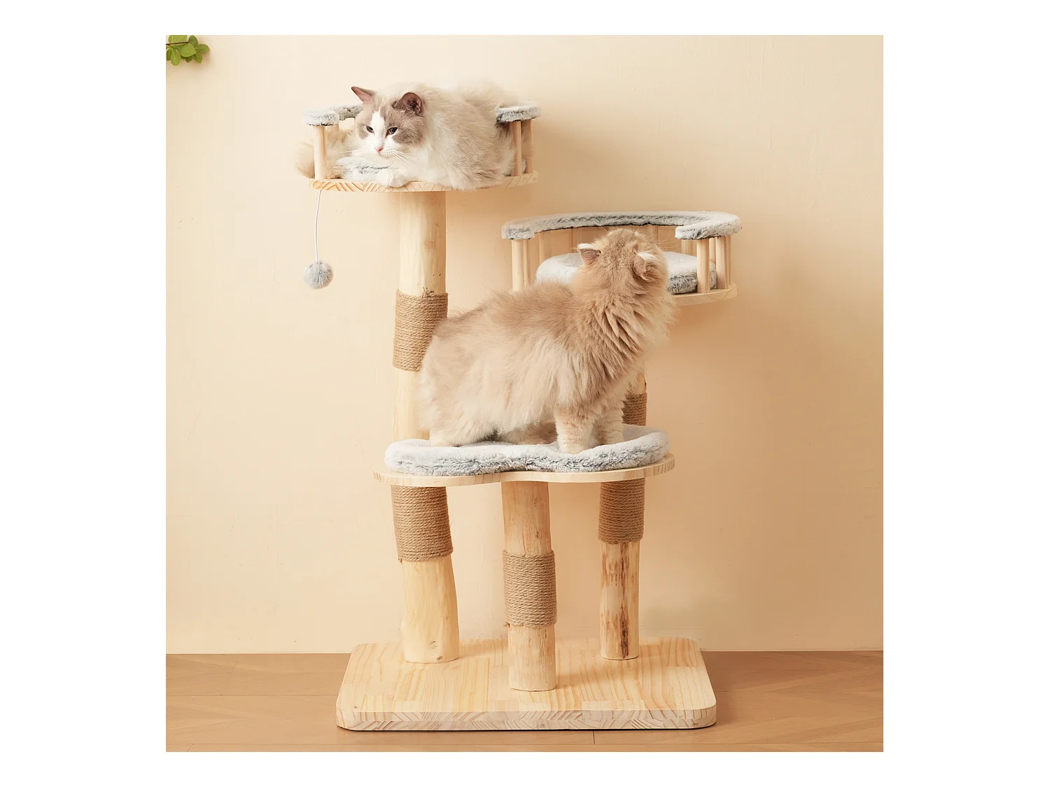 Arbre à chat - 60 x 48 x 98 cm - avec tremplin à 3 niveaux + coussins amovibles + balles de jeu - bois - gris