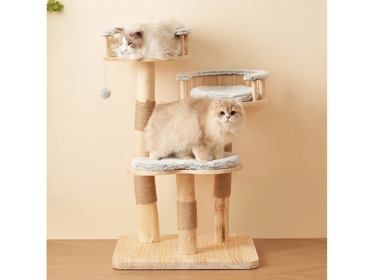 Arbre à chat - 60 x 48 x 98 cm - avec tremplin à 3 niveaux + coussins amovibles + balles de jeu - bois - gris