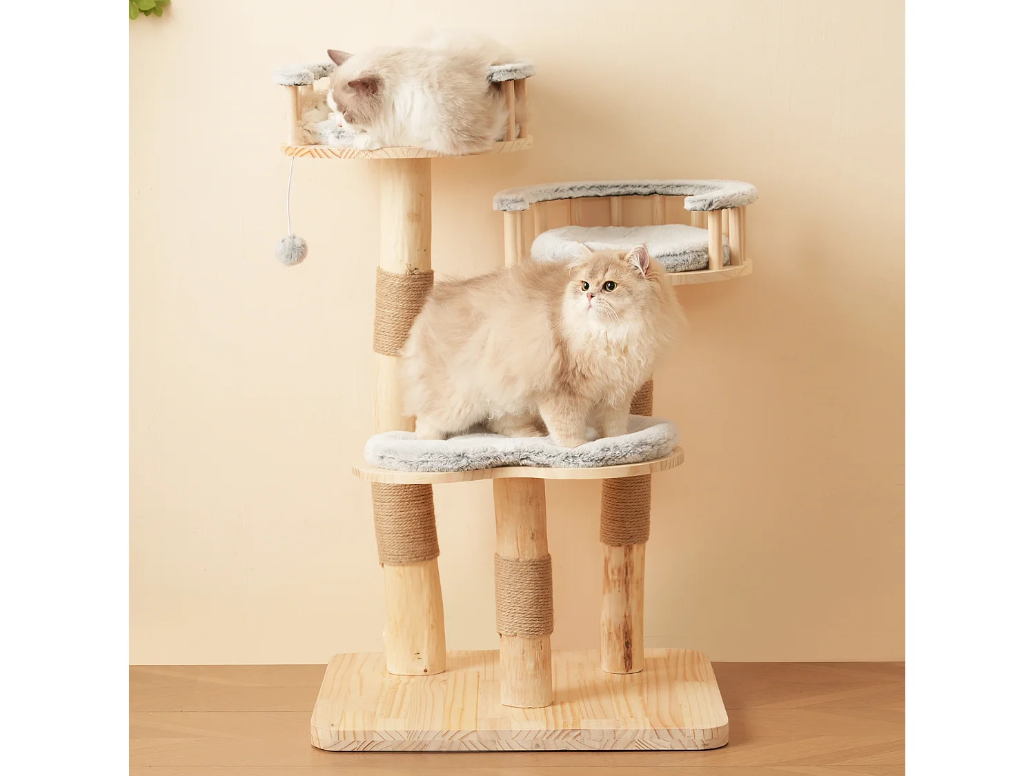 Arbre à chat - 60 x 48 x 98 cm - avec tremplin à 3 niveaux + coussins amovibles + balles de jeu - bois - gris