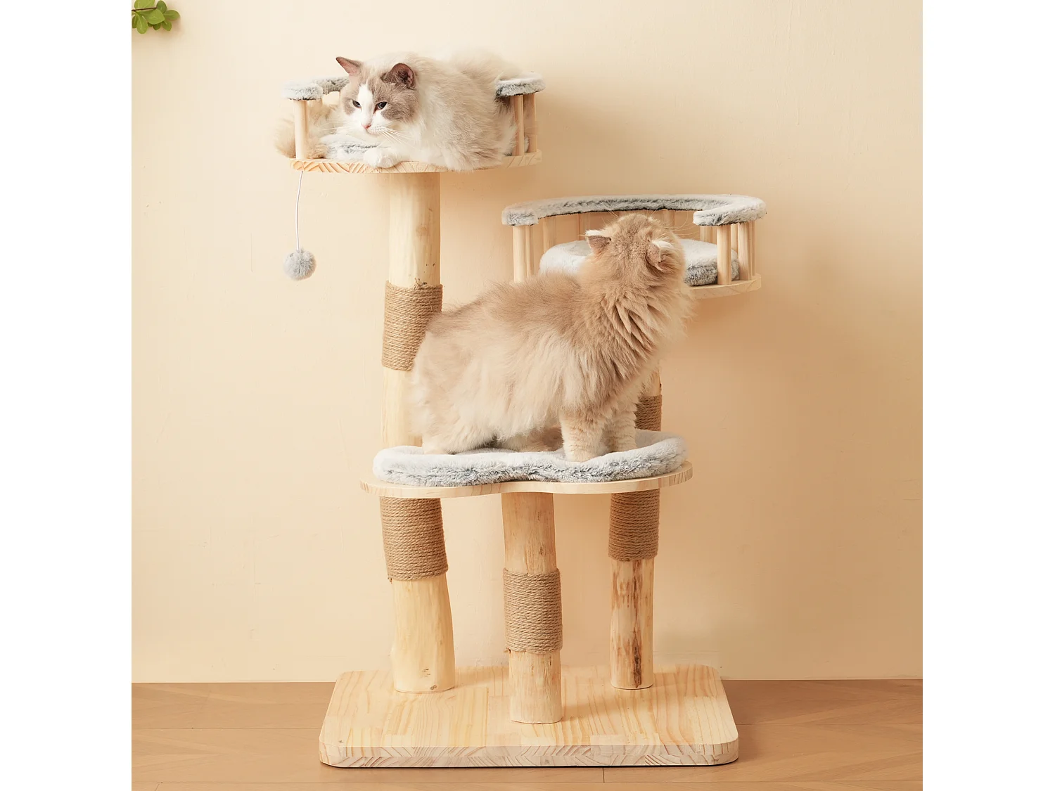 Arbre à chat - 60 x 48 x 98 cm - avec tremplin à 3 niveaux + coussins amovibles + balles de jeu - bois - gris