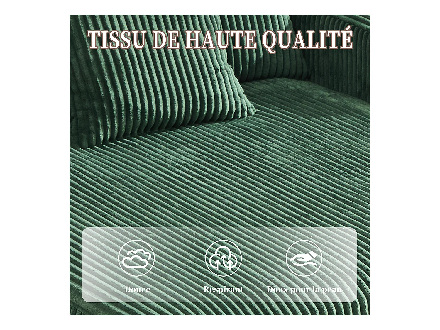 Canapé 1 place convertible en velours vert – double couche pliable – avec LED & port USB - 350kg / 128x85cm