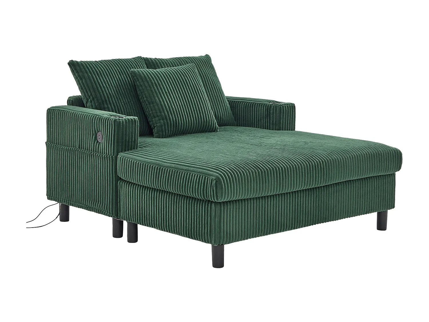 Méridienne 1 place fixe en velours vert – double couche pliable – avec LED & port USB - 350kg / 128x85cm