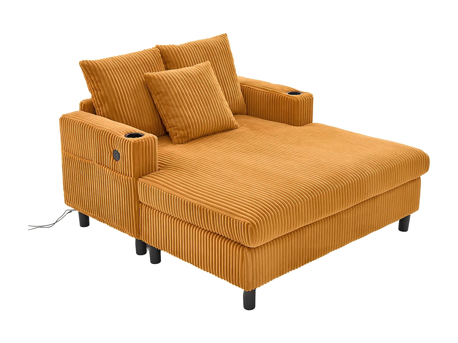 Méridienne 1 place fixe en velours jaune – double couche pliable – avec LED & port USB - 350kg / 128x85cm