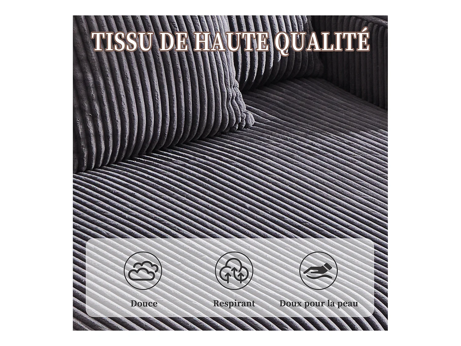 Canapé 1 place convertible en velours gris  – double couche pliable – avec LED & port USB - 350kg / 128x85cm