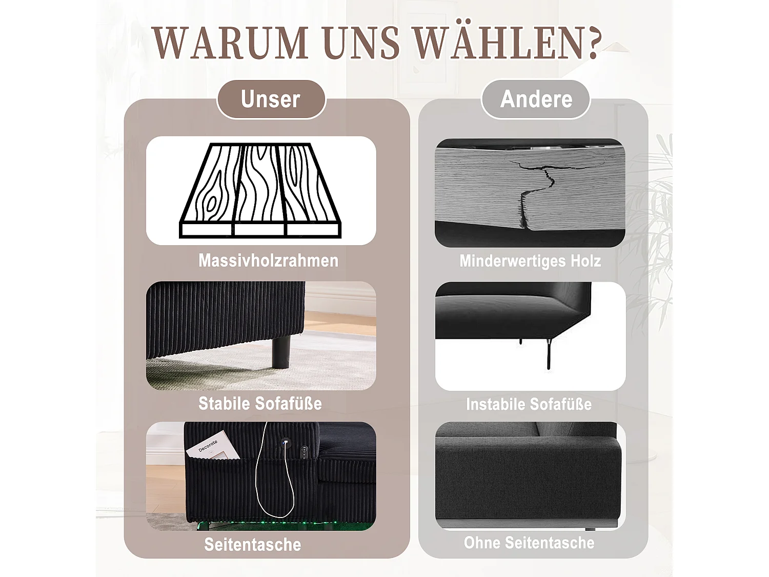 Canapé 1 place fixe en velours noir – double couche pliable – avec LED & port USB - 350kg / 128x85cm